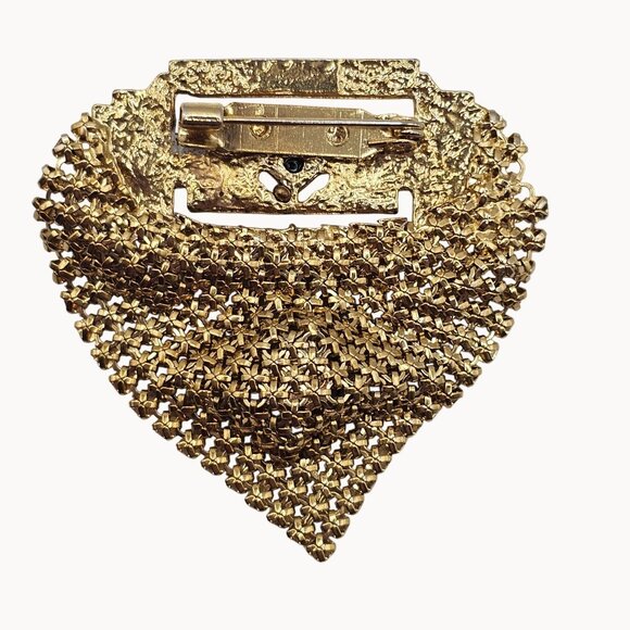 VTG Brooch Heart Art Deco Style Gothic Glam Stmt Teardrop Shape Gold Tone Pin - Picture 10 of 11